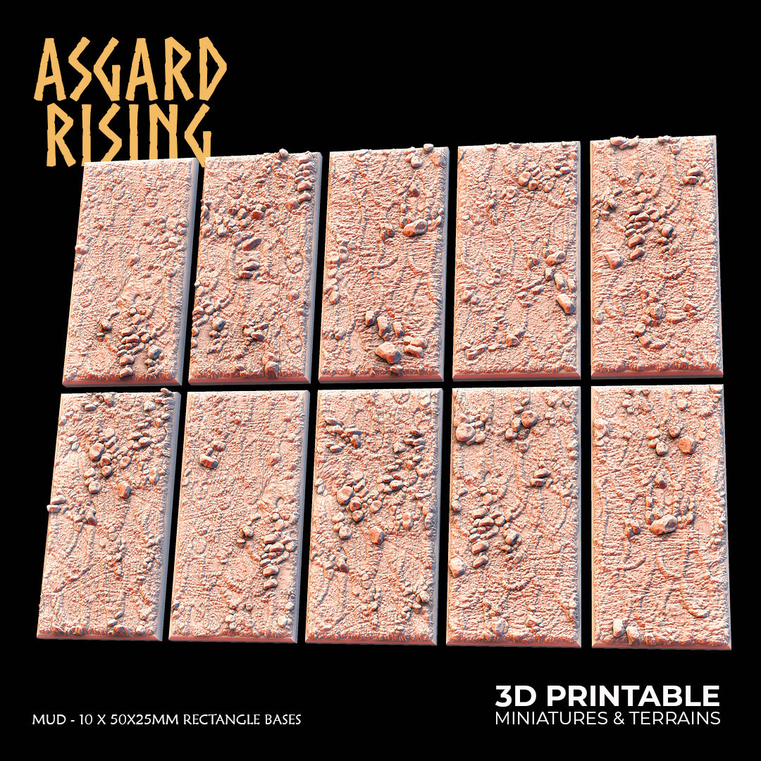 Mud - 10 x 50x25mm Rectangle Bases - Asgard Rising