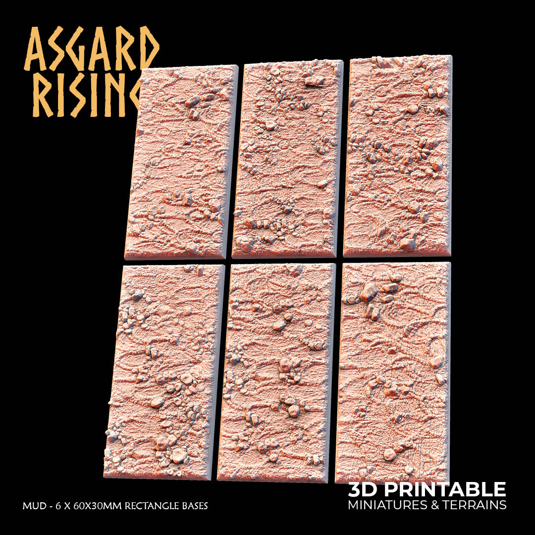 Mud - 6 x 60x30mm Rectangle Bases - Asgard Rising