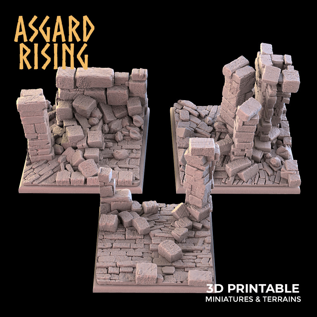 RUINENTHEMA 3 x quadratische Sockel 50 mm SET - Asgard Rising