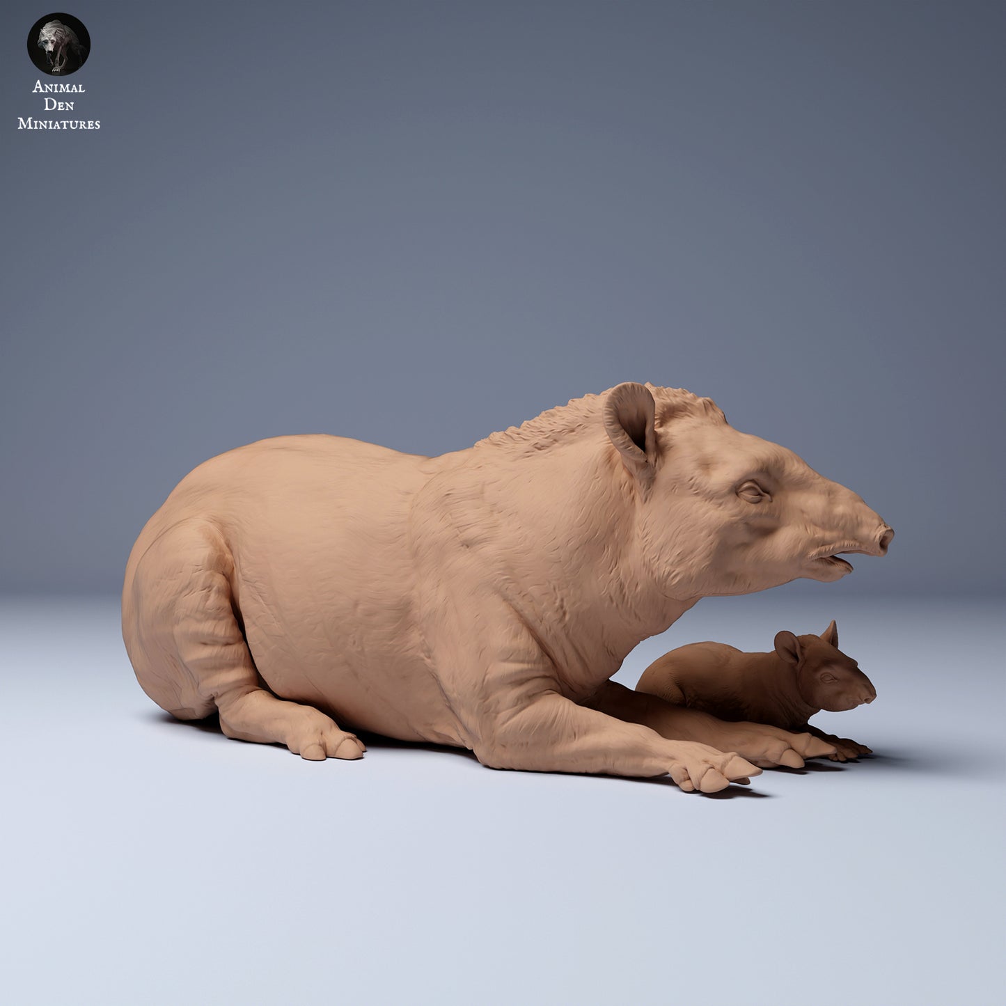 Brasilianischer Tapir (Tapirus terrestris) Weibchen und Kalb liegend - Animal Den Miniatures