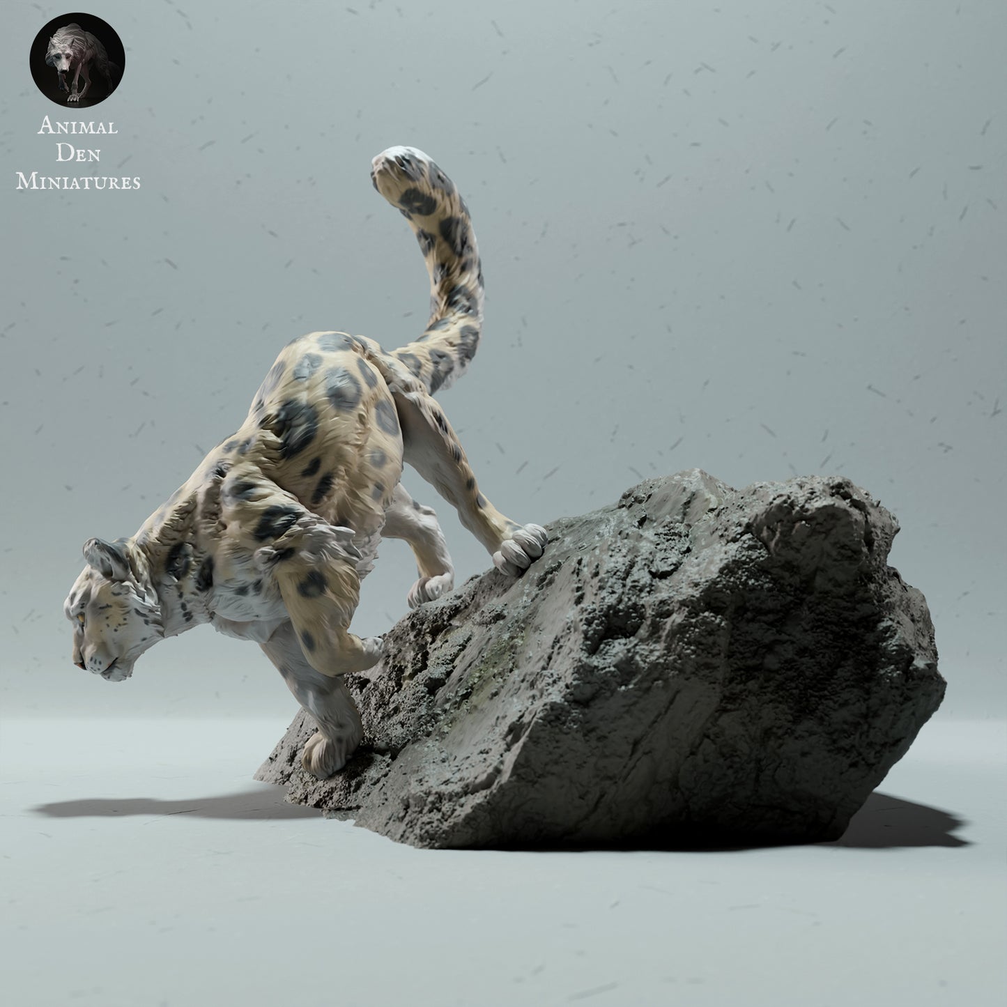 Schneeleopard auf einem Felsbrocken - Animal Den Miniatures
