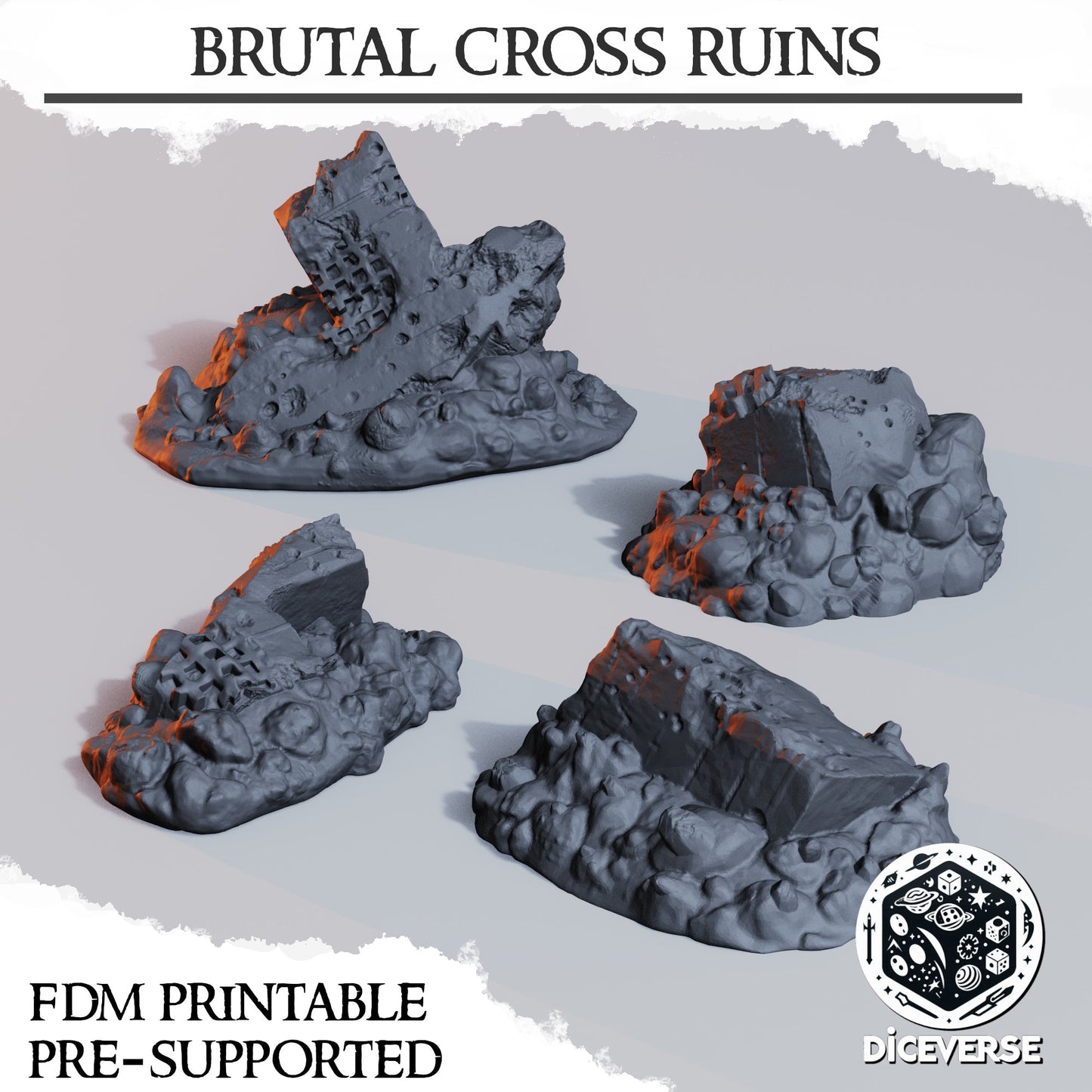 Trench Terrain: Brutal Cross Ruins - Diceverse