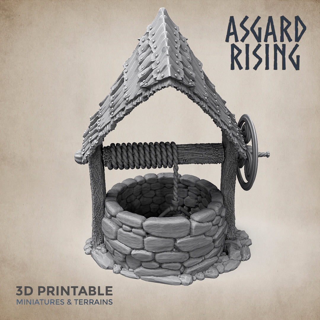 Well with a Shingle Roof With Buckets Set - Asgard Rising