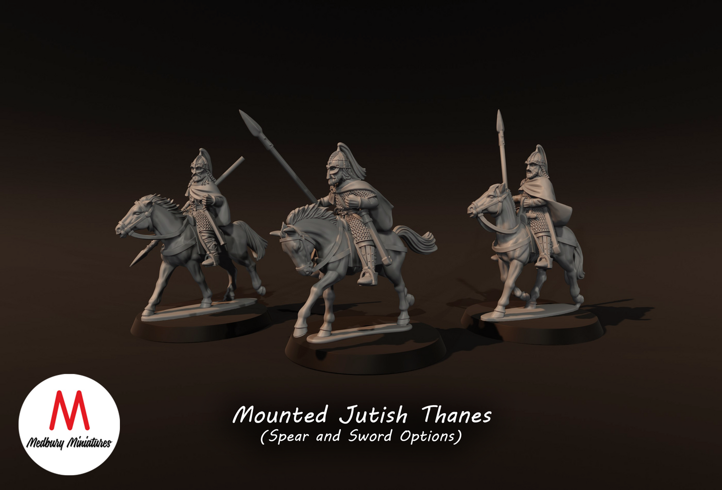 3x Jutish Thanes with Spears on Horse - Medbury Miniatures