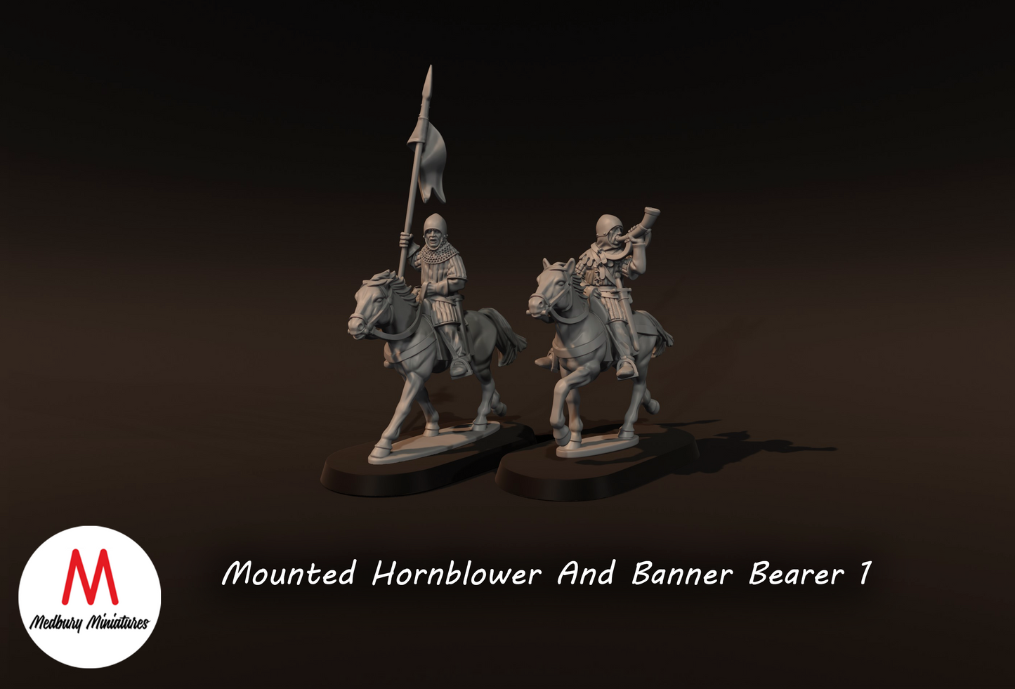 Mounted Hornblower and Banner Bearer 1 - Medbury Miniatures