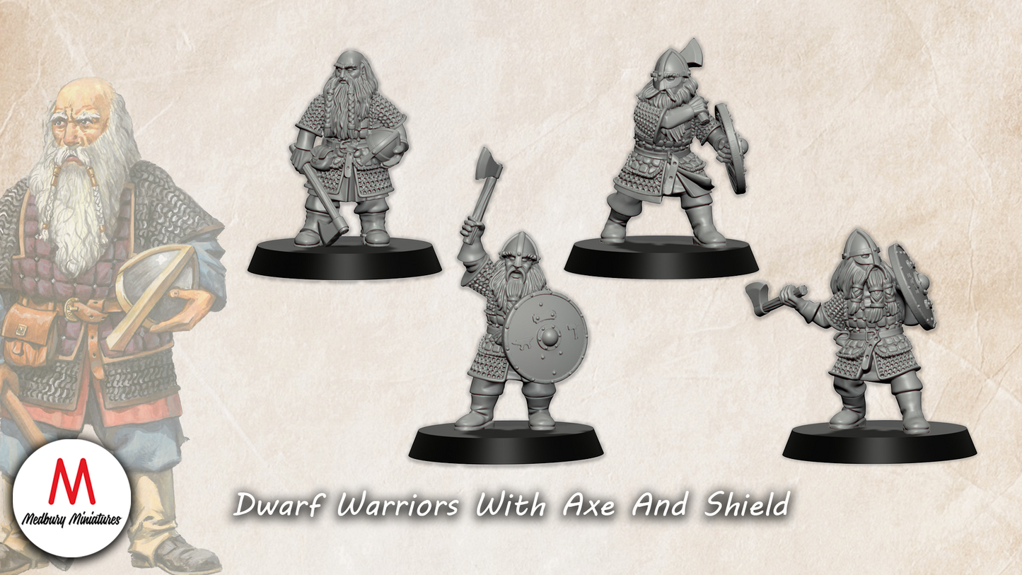 Dwarf Warriors with Hand Weapons and Shields - Medbury Miniatures