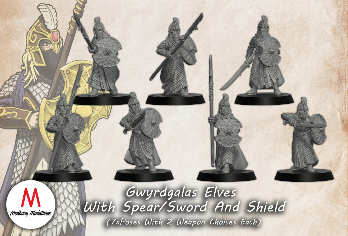 Gwyrdgalas Elves with Spears/Swords and Shields - Medbury Miniatures