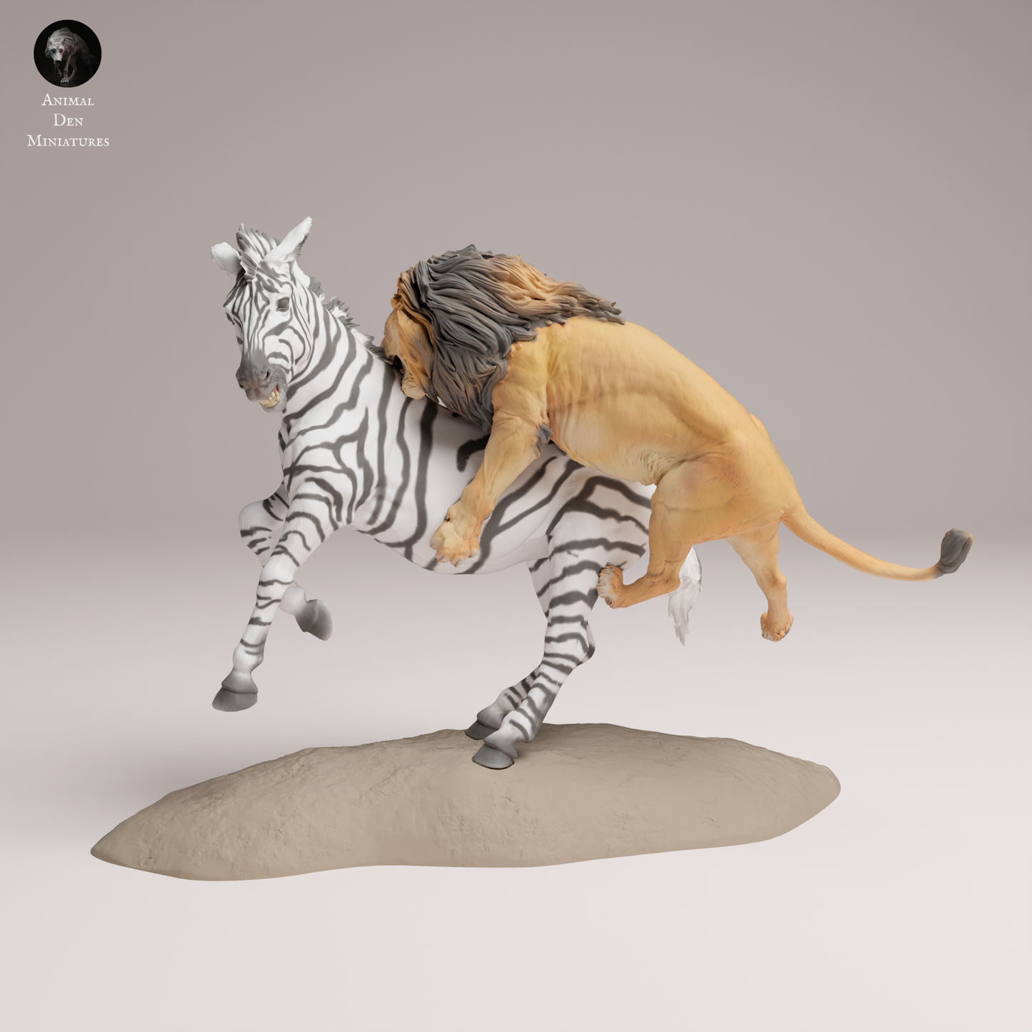 Lion Hunting Zebra - Animal Den Miniatures