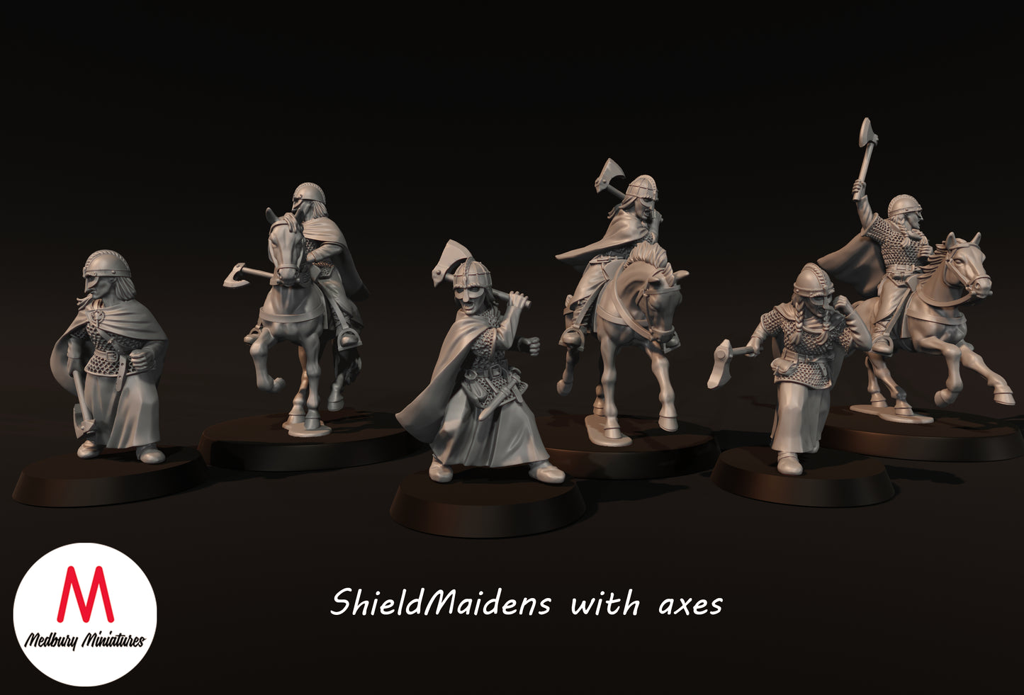 ShieldMaidens with Axes foot and mounted - Medbury Miniatures
