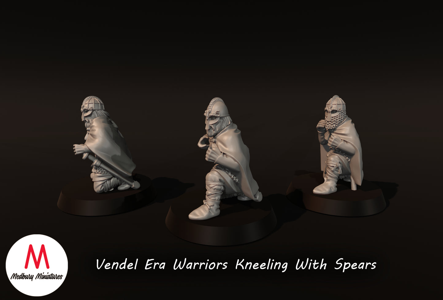 Guerriers de l'ère Vendel agenouillés avec des lances - Medbury Miniatures