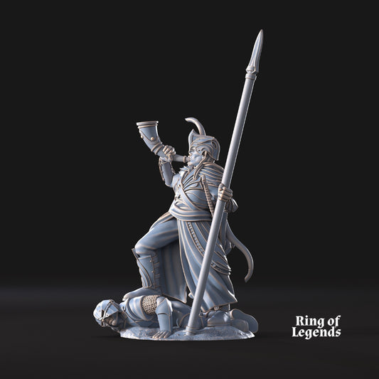 1x warrior with horn and spear | Galanthir Elves | Ring Of Legends - Davale Games