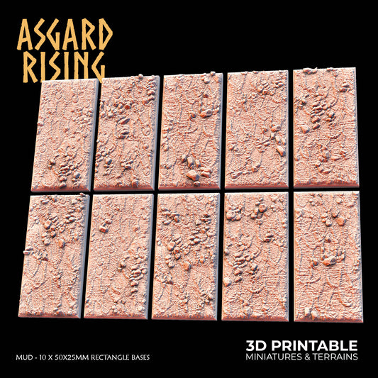 Mud - 10 x 50x25mm Rectangle Bases - Asgard Rising