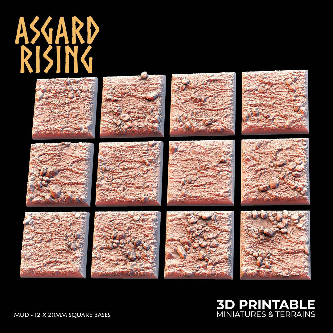 Mud - 12 x 20mm Square Bases - Asgard Rising