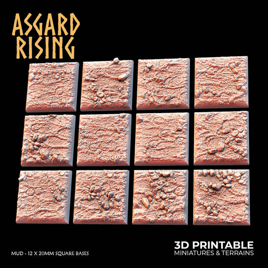 Mud - 12 x 20mm Square Bases - Asgard Rising