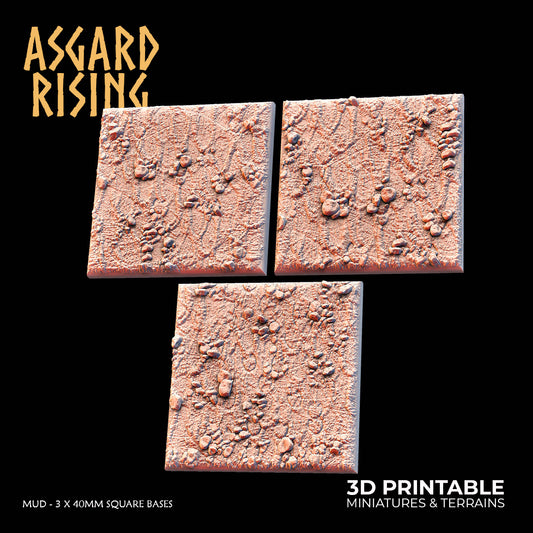 Mud - 3 x 40mm Square Bases - Asgard Rising