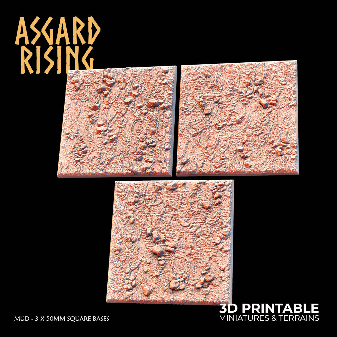 Mud - 3 x 50mm Square Bases - Asgard Rising