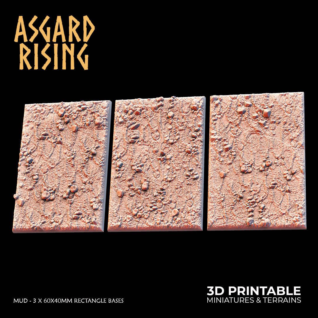 Mud - 3 x 60x40mm Rectangle Bases - Asgard Rising