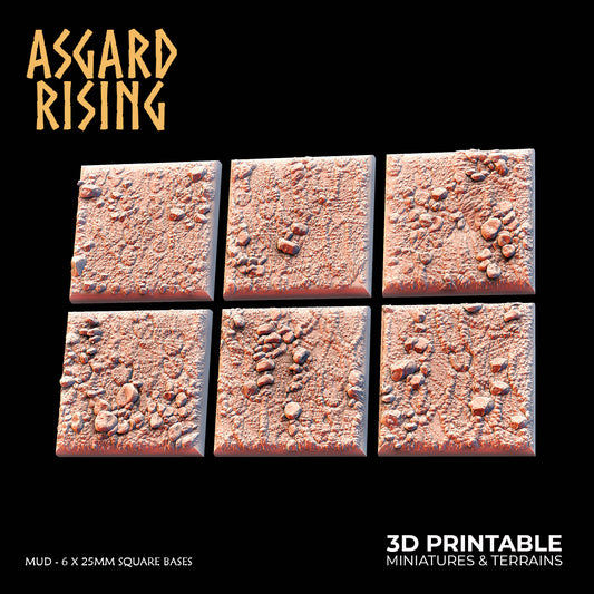 Mud - 6 x 25mm Square Bases - Asgard Rising