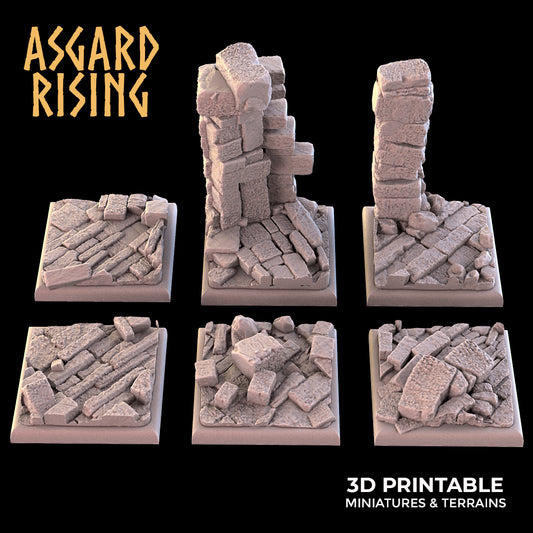 RUINENTHEMA 6 x quadratische Sockel 25 mm SET - Asgard Rising