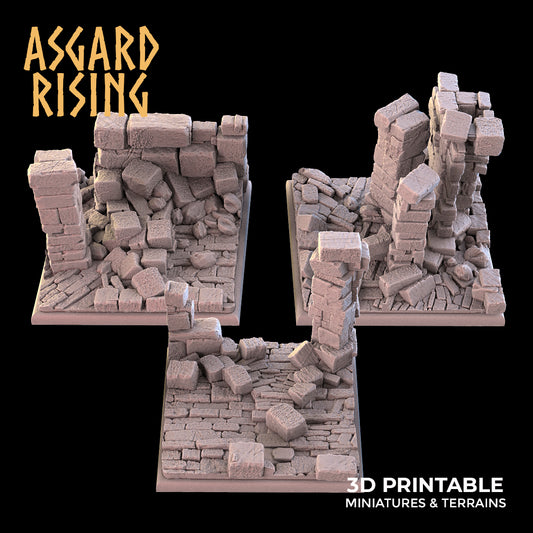 RUINENTHEMA 3 x quadratische Sockel 50 mm SET - Asgard Rising