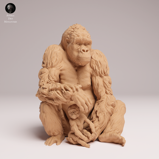 Eastern Lowland Gorilla Female and Infant sitting - Animal Den Miniatures