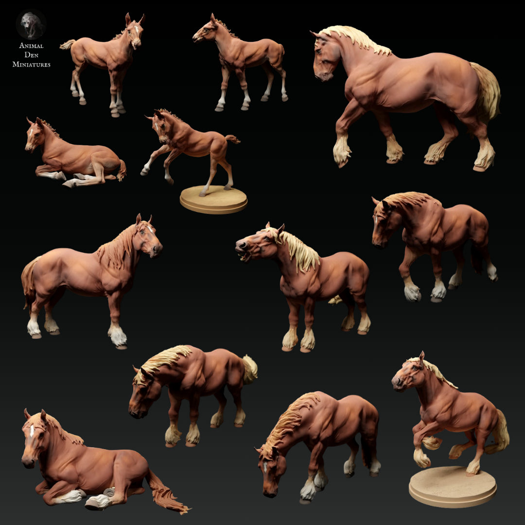 Suffolk Punch Pferde-Paket-Set - Animal Den Miniatures