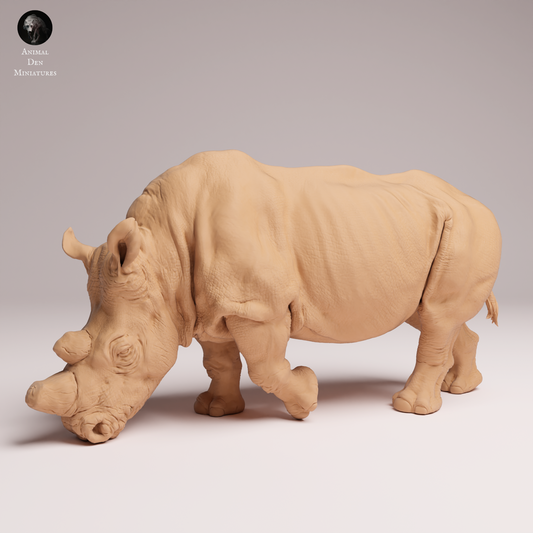 Northern White Rhino feeding - Animal Den Miniatures