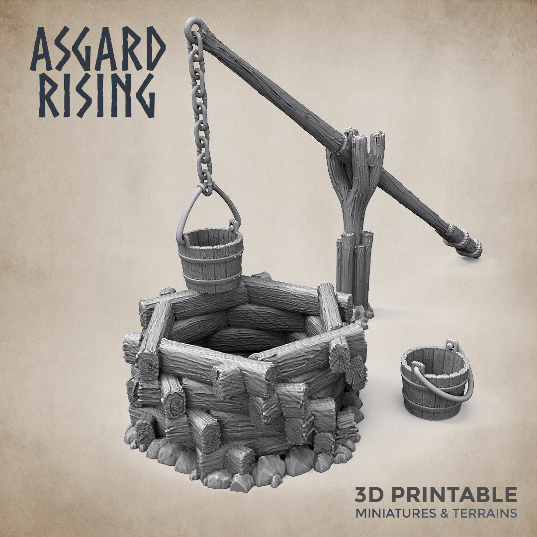 Großer Brunnen mit Kran, interaktives Gelände – Asgard Rising