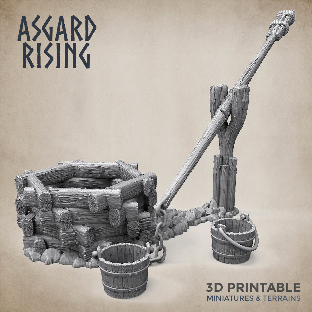 Großer Brunnen mit Kran, interaktives Gelände – Asgard Rising