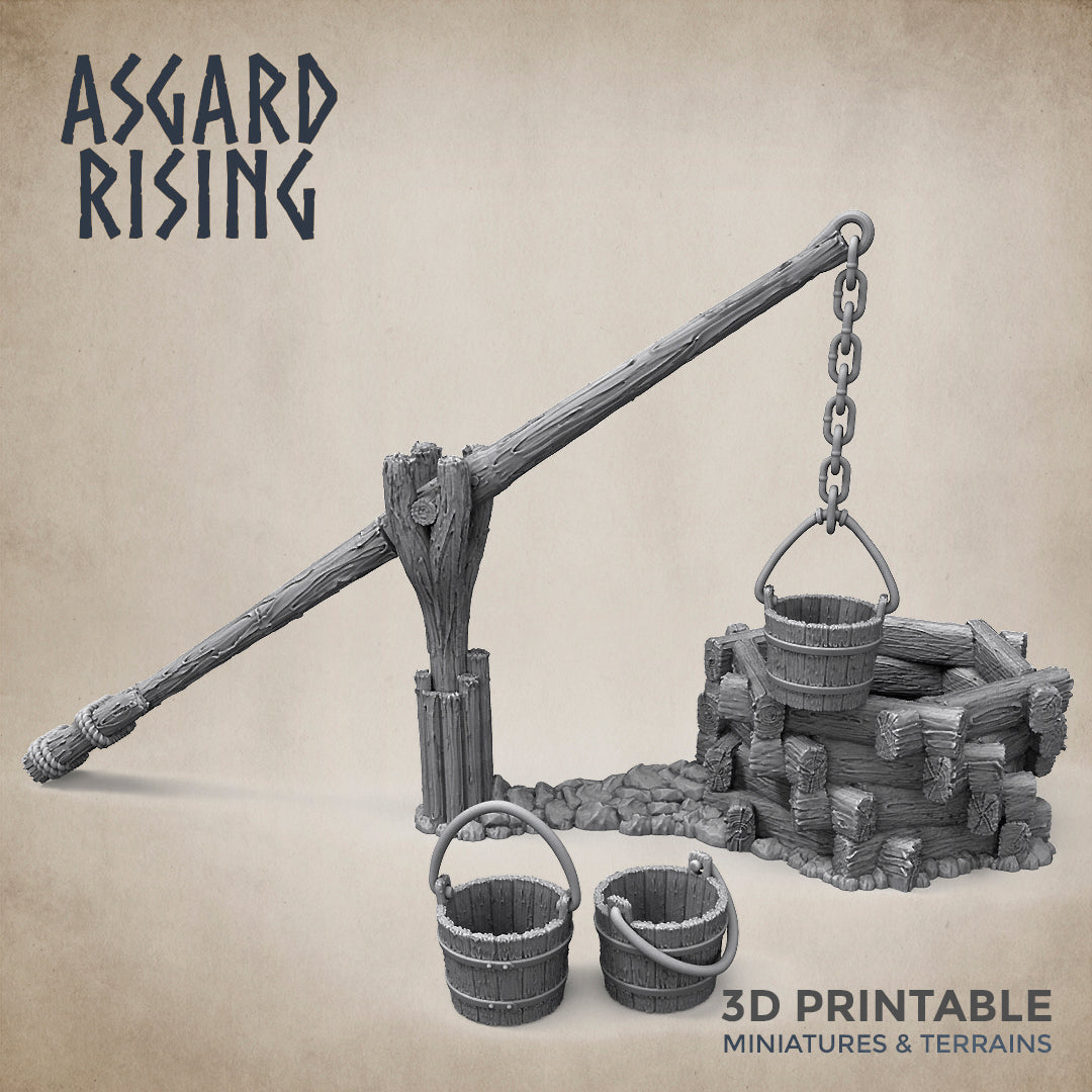 Großer Brunnen mit Kran, interaktives Gelände – Asgard Rising