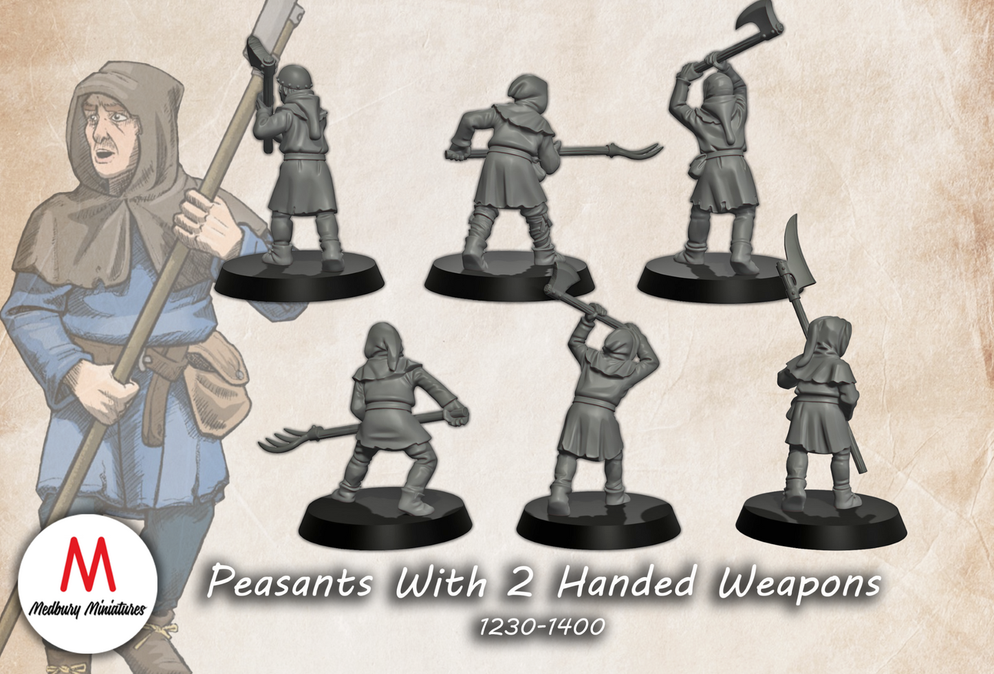 Peasants with Two Handed Weapons (1230-1400) - Medbury Miniatures