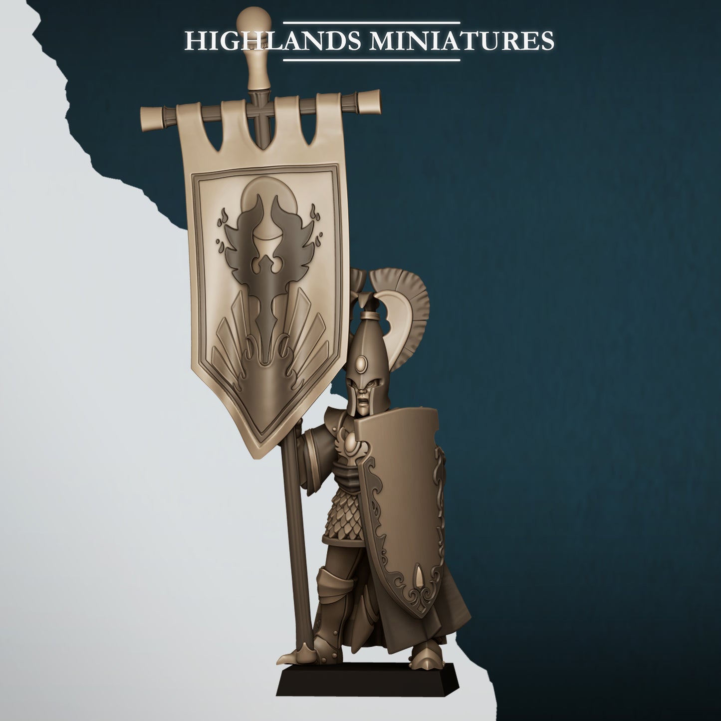 Aegean Elves Battle Standard Bearer on Foot and Mounted - Highlands Miniatures