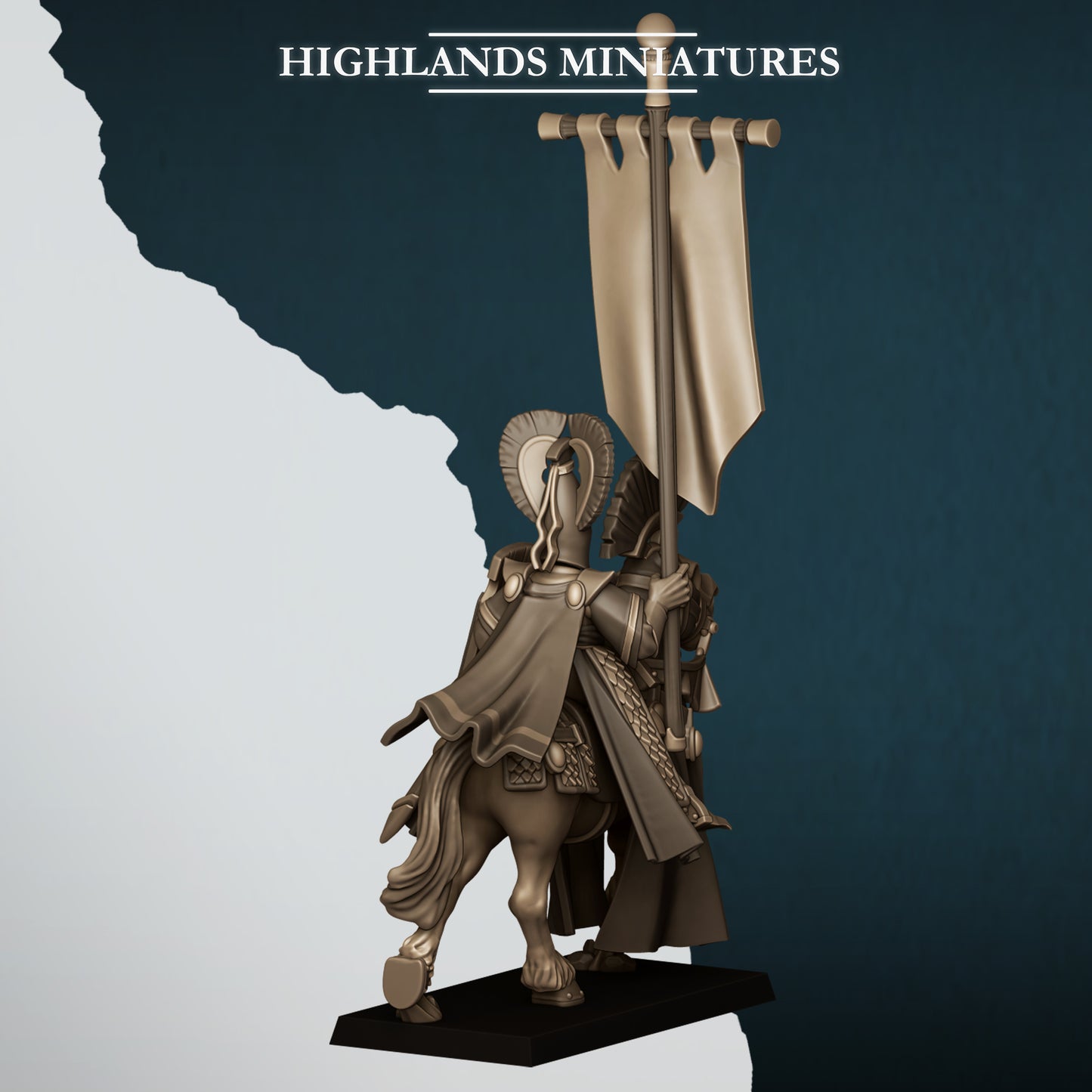 Aegean Elves Battle Standard Bearer on Foot and Mounted - Highlands Miniatures