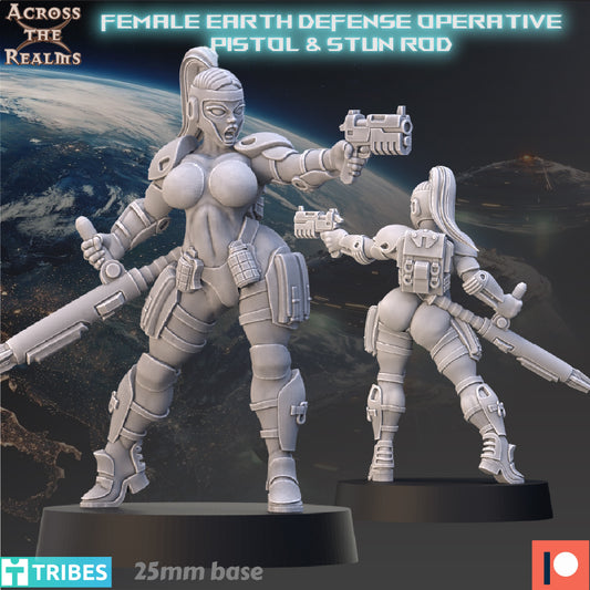 Female Earth Defense Force Operative With Pistol and Stun Rod - Across the Realms
