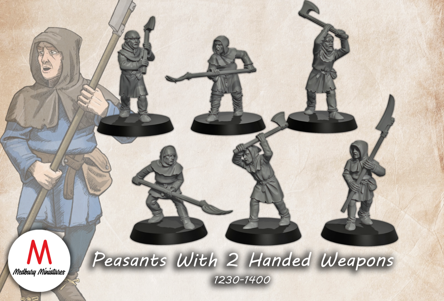 Peasants with Two Handed Weapons (1230-1400) - Medbury Miniatures