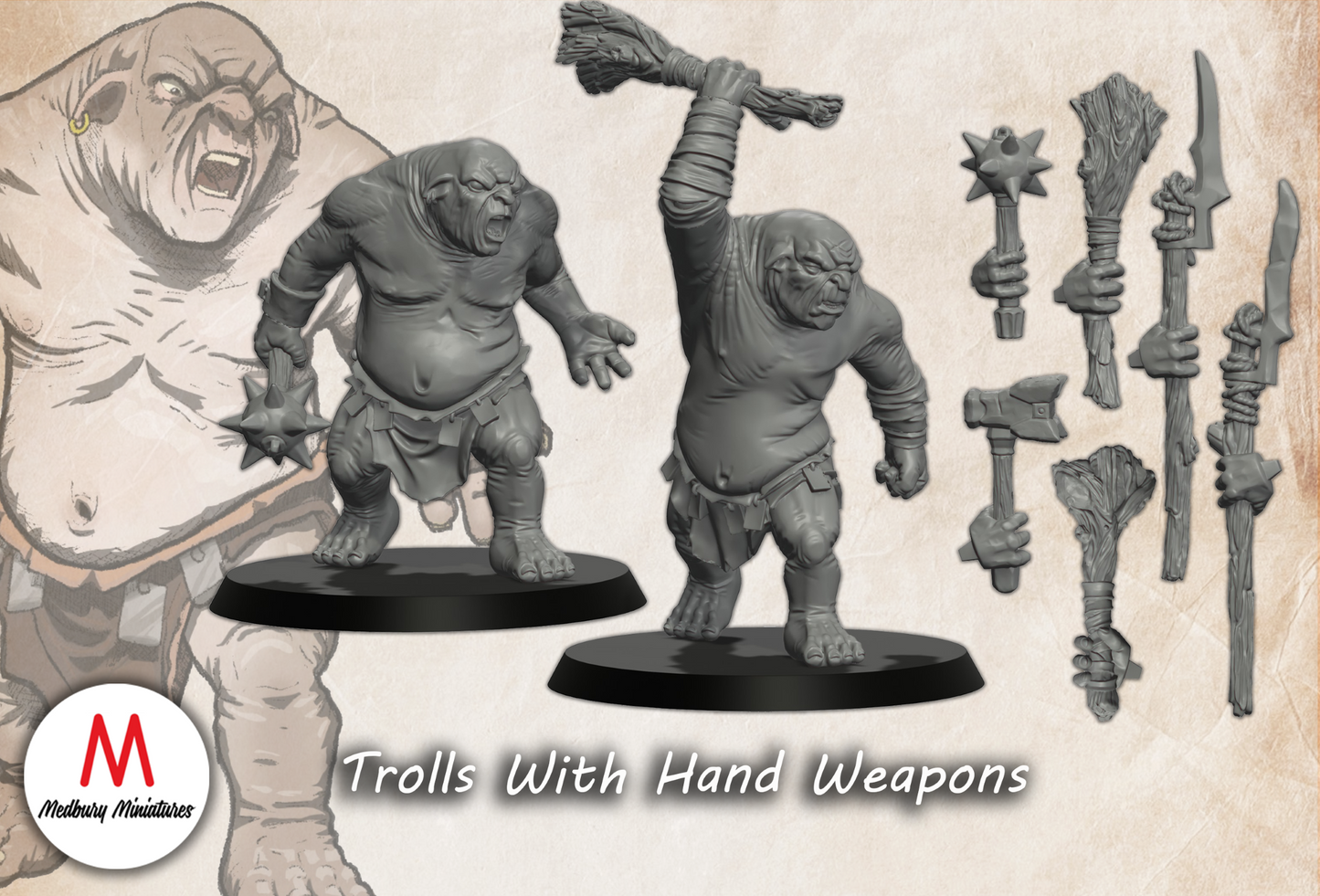 Trolls with Hand Weapons - Medbury Miniatures