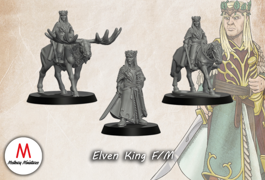 Elven King on Foot and Mounted on Horse and Elk - Medbury Miniatures