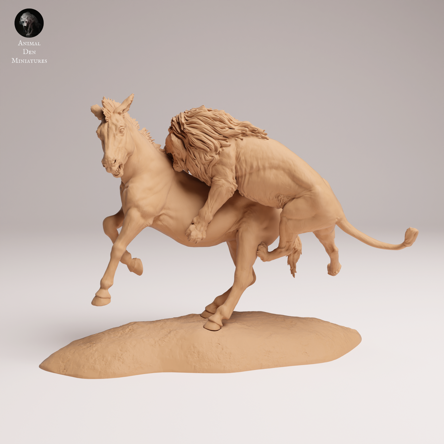Lion Hunting Zebra - Animal Den Miniatures