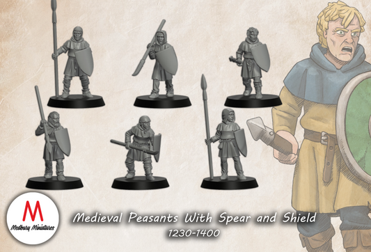 Medieval Peasants with Spear and Shield (1230-1400) - Medbury Miniatures