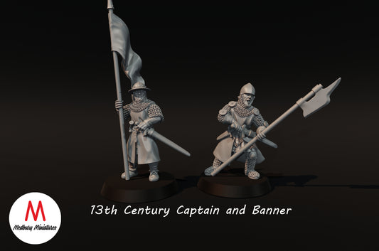 13th Century Captain and Banner 1 - Medbury Miniatures