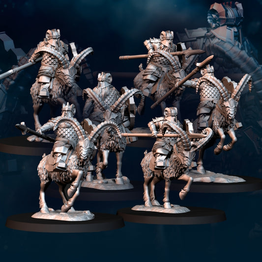 6x Silver Goat Dwarf Mounted Goat Riders with Spears - Davale Games